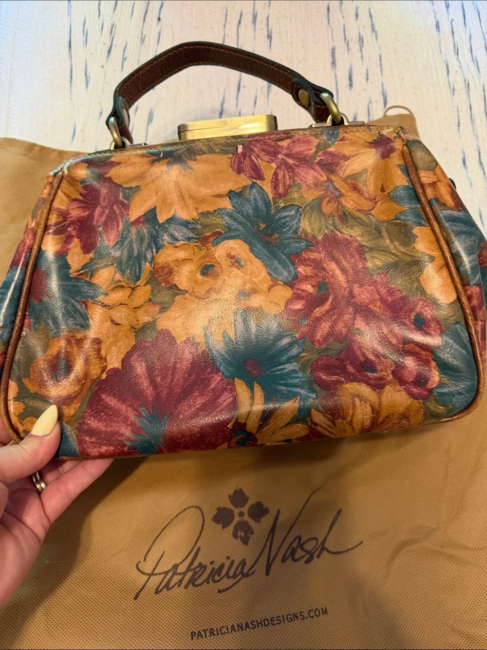 Patricia Nash Multicolor Floral Leather Frame Satchel with Top Handle